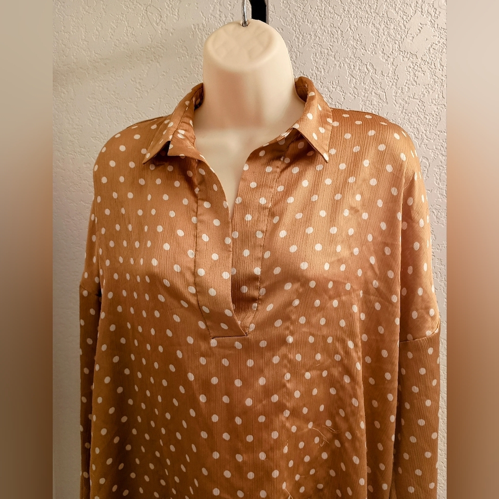 Zara Basic Collection Tunic Blouse Gold Cream Pol… - image 8